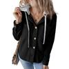 Damen Herbst Knopf Bomberjacke Lässig Kapuze Tasche Streetwear Kordelzug Mädchen Workout Übergangsjacke Für Damen Mantel
