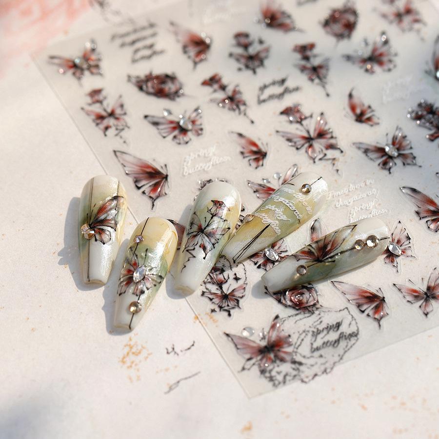 

Ferroso Cartoon Butterfly Embossed Rhinestone Nail Art Stickers (TL294)