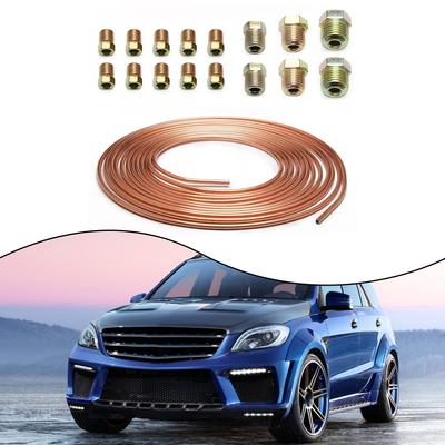 3/16" OD Car Roll Tube Coil Repair Kit With Tube Screw Cap Copper Nickel Brake Pipe Convenient 25FT Wire Hose Reel 16 Fittings