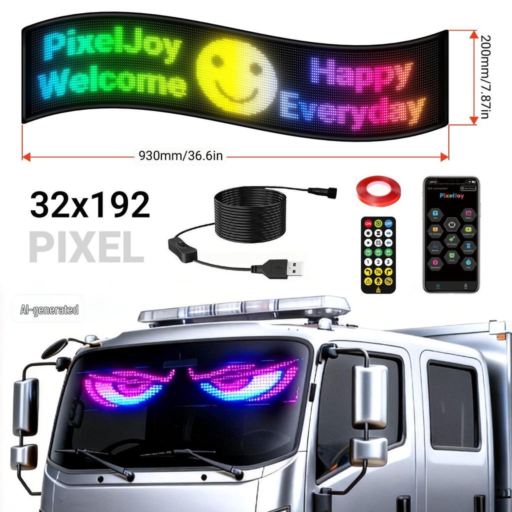 Smart LED Car Sticker: Full Color Flexible Display with Bluetooth Scrolling Subtitles for In-Car Advertising.