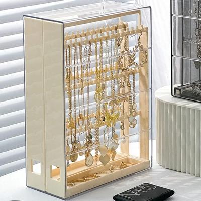 Portable Jewelry Storage Box Earring Display Stand Plastic Organizing Boxes Necklace Ring Organizer Women Jewellery Holder Gift