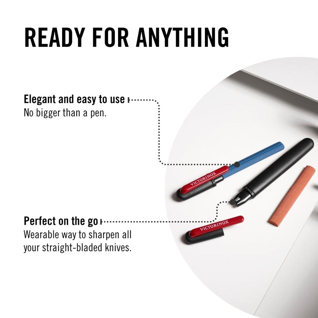 VICTORINOX Dual Knife Portable Stick with Ceramic a Portable Solution for Sharpening Straight Blades Sharpener, Pen-Shaped V-Shaped Tip, [4.3323]