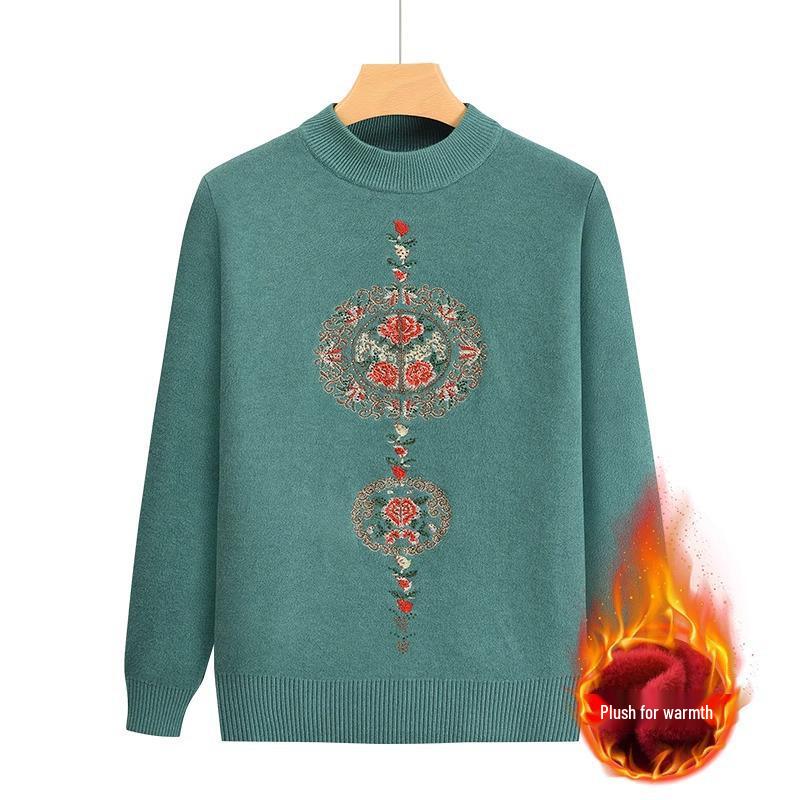 2024 Grandma's Fleece-Lined Warm Base Layer Sweater for Middle-Aged & Elderly Women, Autumn/Winter Collection