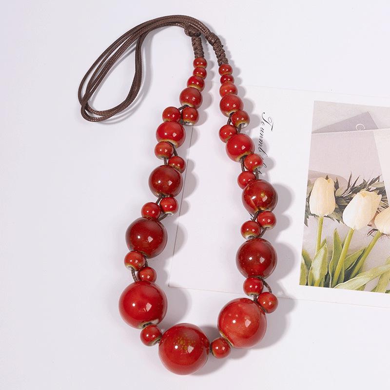 JMXD-Keramický náhrdelník Kreativní Retro Etnický styl Ručně tkaný Řetízok na klíční kost Literární Všestranný Keramické doplňky k náhrdelníku