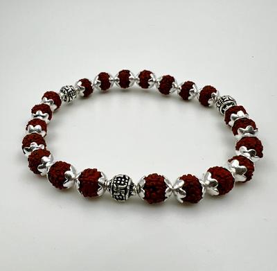 Traditional Hindu Rudraksha Bead Bracelet with Silver Spacers Bracelet, Spiritual Energy Bracelet, Traditional Hindu Jewelry