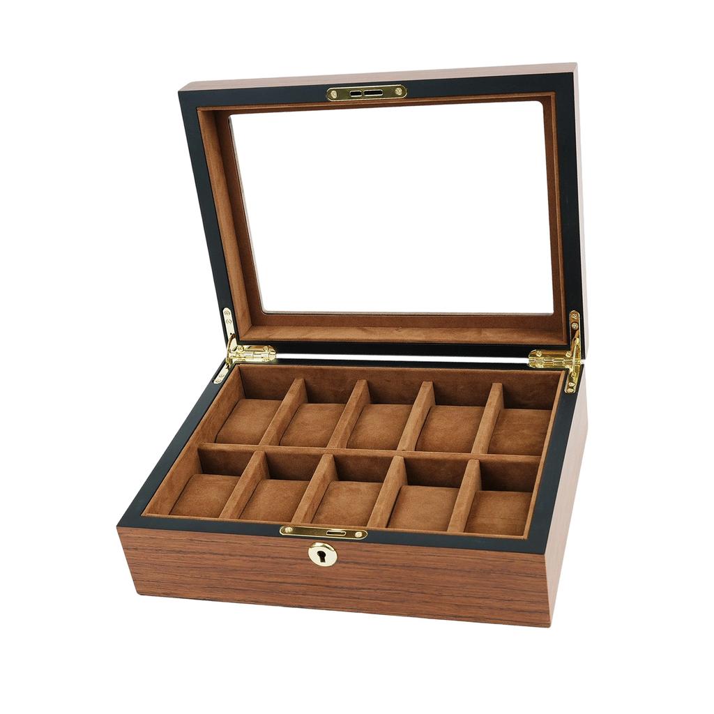 Stilvolle Holz-Uhrenaufbewahrungsbox mit klarem Deckel und Plüsch-Innenfutter für 6 10 12 Stück Minimalistische Uhrenorganizer