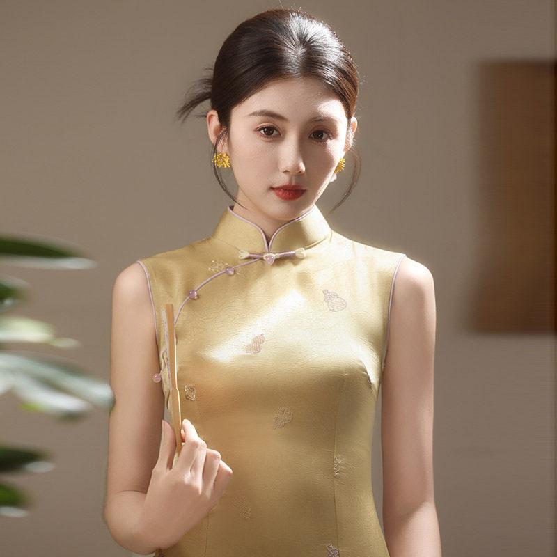 Yellow Sleeveless National Style New Chinese Suzhou Long Cheongsam Improved Young 1011 New Women's Premium Sense
