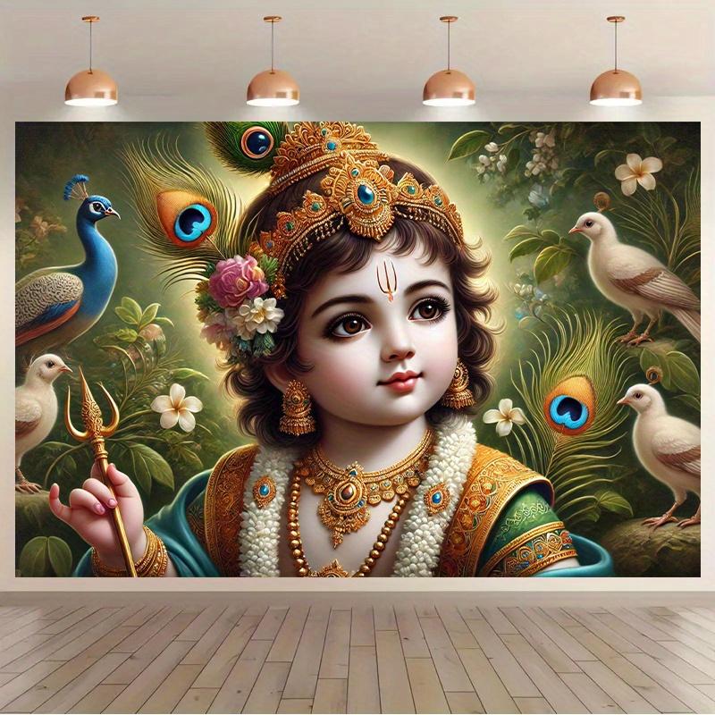 2D Flat Surface 1-piece Krishnananda Youth Canvas Wall Hanging Banner Suitable for Home and Wedding Use