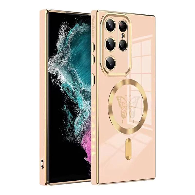 Electroplate Magnetic Butterfly Case For Samsung S25 S24 S23 Ultra S22 S21 Plus For Magsafe Wireless Charging Silicone Cover