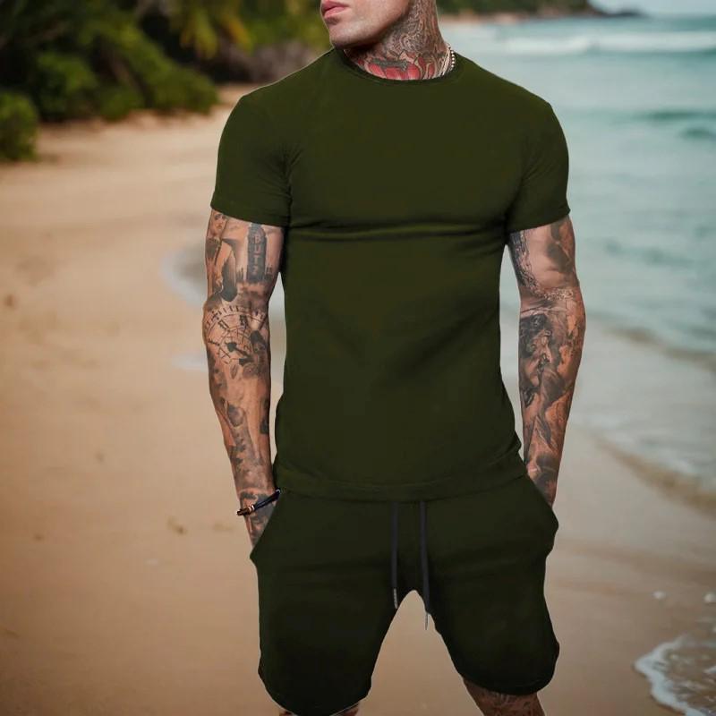 2025 Summer Street Style Men's Casual Plus Size Set - Short-Sleeved Shirt & Shorts