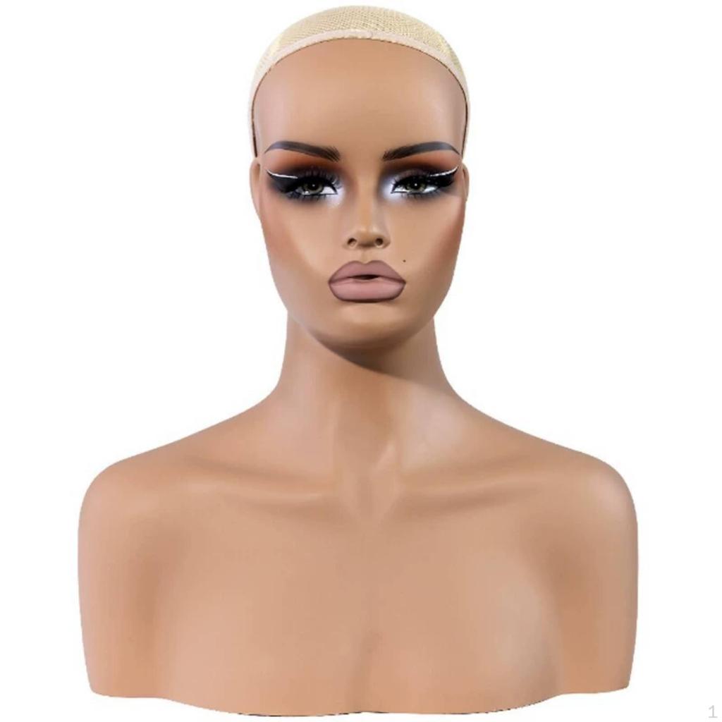 Mannequin Head with Shoulders Realistic Hairpiece Skin-Tone