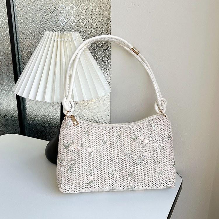Trendy Woven Handbag 2024 Fashionable Casual Tote Soft Velvet Cream White OffWhite