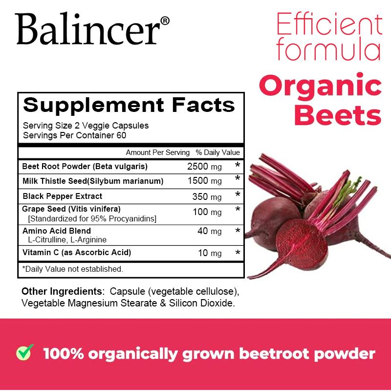 Organic beetroot milk thistle maintains cardiovascular health and promotes physical health with 120 capsules