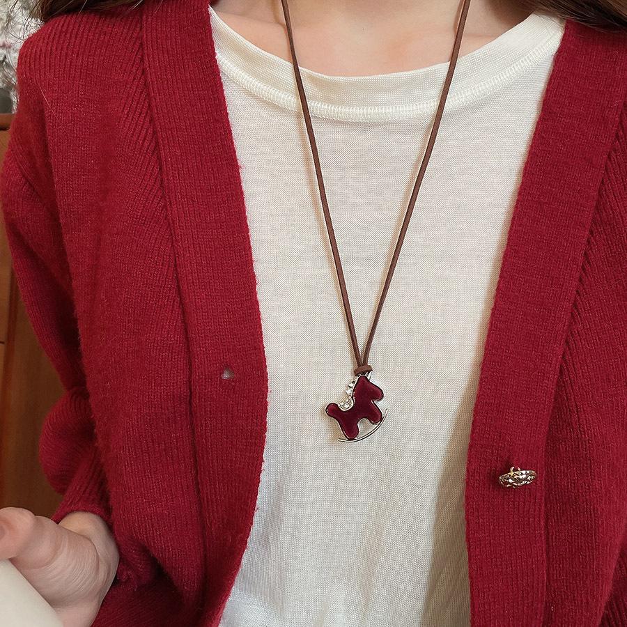 French simple zircon natal year pony pendant necklace accessories women's sweater chain necklace