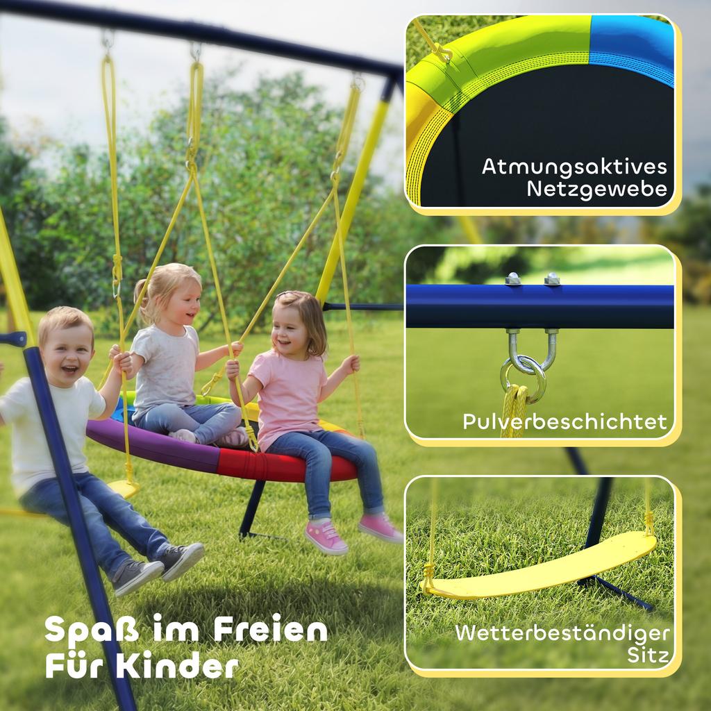 Kids Swing Set with Double Swings, Outdoor Playset with Adjustable Ropes, Metal Frame for Ages 3-8, 150kg Capacity