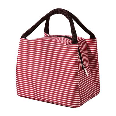 Lunch Box Bag Portable Large Capacity Foldable Insulated Picnic Bag for Travel Work Red Striped