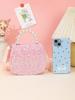 Korean Style Girls' Crossbody Bag with Bowknot, Pearl Details, and Sequin Crystal Patch