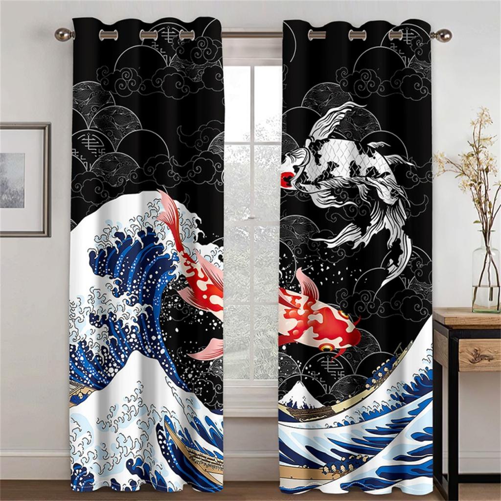 3D Ocean Waves Gorgeous Colors Magic Decor 2 Panels Living Room Bedroom Kitchen Balcony Window Decor Curtains