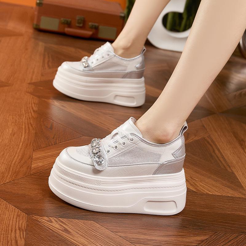 Women's 2025 Summer White Platform Sneakers - Thick-Soled, Breathable Mesh, Inner Lift, Casual Sports Style
