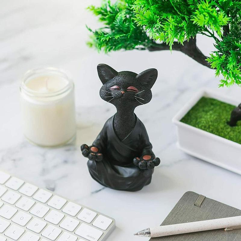 Kat Meditation Dyremeditation Kat Harpiks Ornamenter Siddende Zen Buddha Have Dekoration Ornamenter