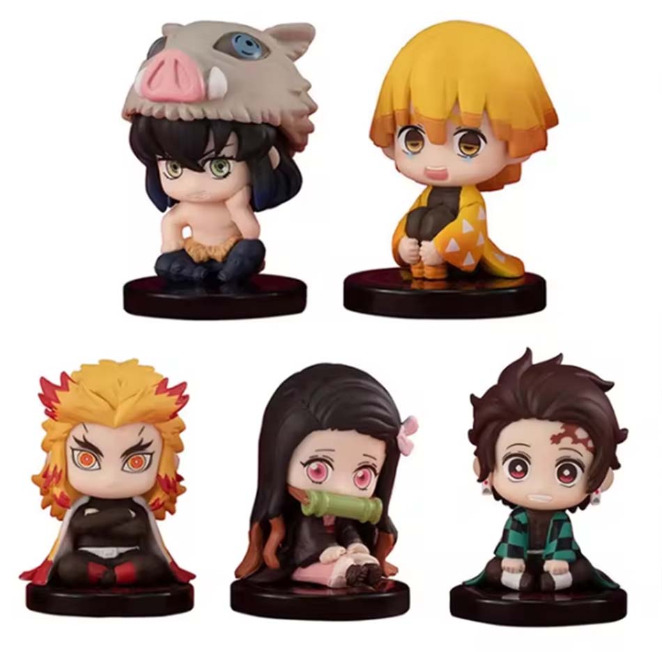 Sold Demon Slayer Q Version Sitting Figure Toy Anime Kimetsu No Yaiba Tanjiro Nidouzi Inosuke Zenizu PVD Figurine Model Doll