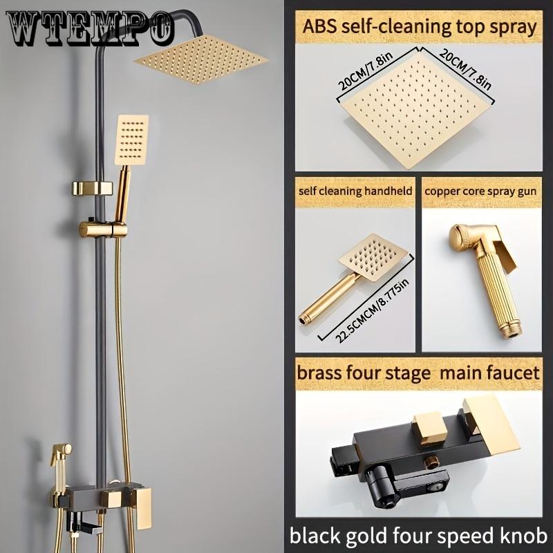 Black & Golden 4-Function Shower Set - Brass, Wall-Mounted with Handheld Spray Head, Dual Shower Heads for Enhanced Pressure