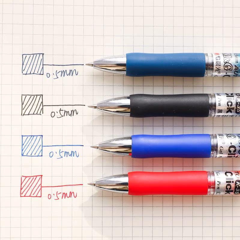 M&G K35 Push-Type Gel Pen Set: 0.5mm Bullet Tip, Black, Red, Blue, Water-Based Ink