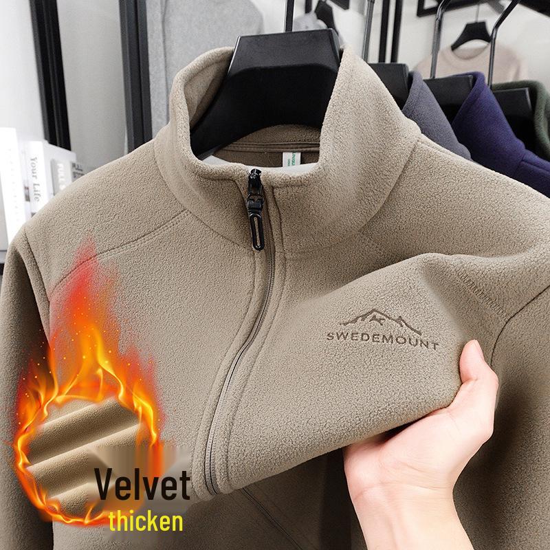 

Men s Winter Sherpa Fleece Stand Collar Hoodie with Zipper 5XL хакі