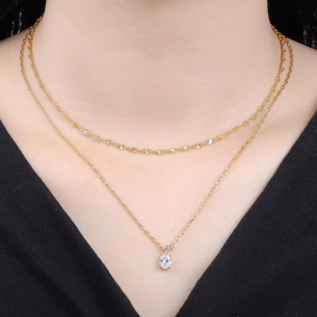 S925 Silvery Necklace Gold Plated Exquisite Double-Layer Zircon Necklace Elegant Jewelry For Women Birthday Gift