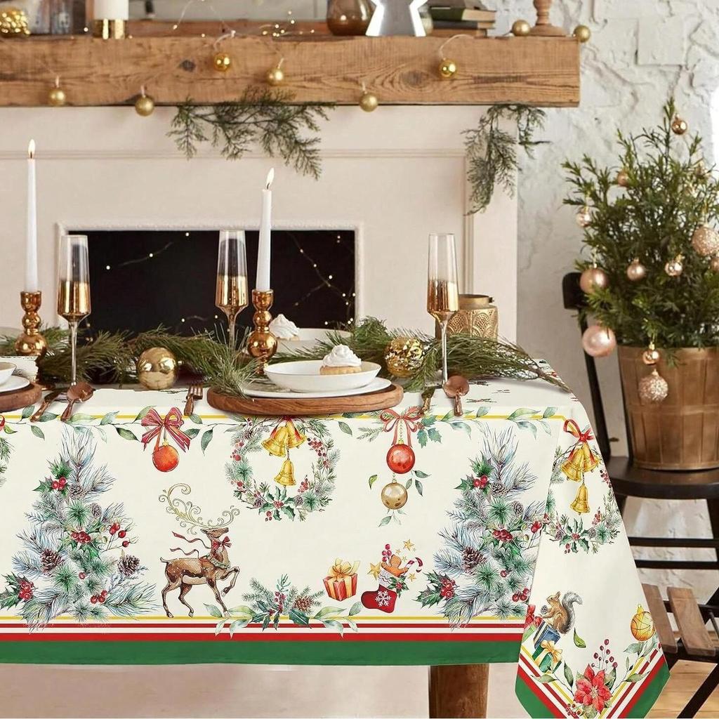 Waterproof Christmas Red Rectangular Tablecloth Premium Decorative Dining Table Cover Holiday Festive Decor