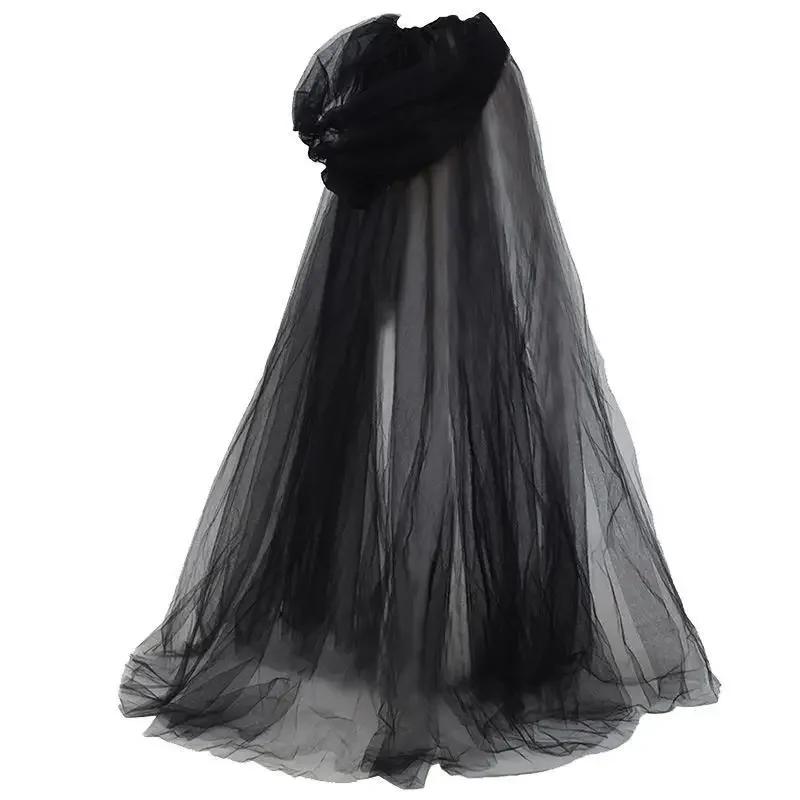 Black Bridal Shawl Witch Vampire Cosplay Cloak Halloween Double Cloak Game Party Costume Props Holiday Dress Up Trench