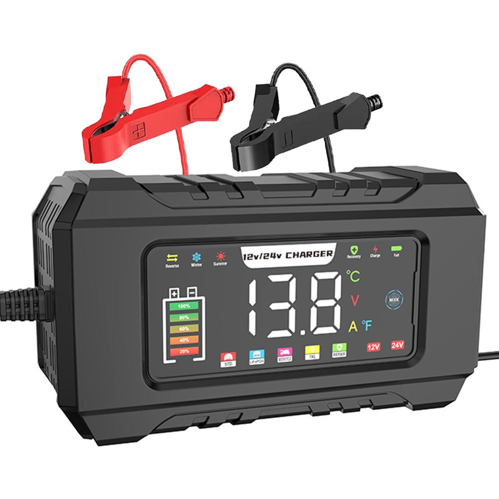 12V Fully Automatic Car Battery Charger Pulse Repair LCD Battery Charger for Auto Motorcycle Lead Acid Battery Smart Charging