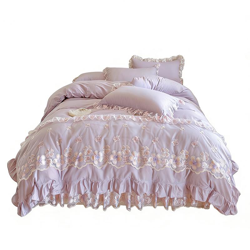 Premium Skin-Friendly Cotton Lace Bedding Set - All-Season Princess Style Duvet Cover (4-piece)