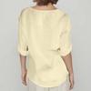 Women V Neck Button Up Three Quarter Sleeve Cotton Linen Blouse Loose Fit Casual Top for Everyday Wear