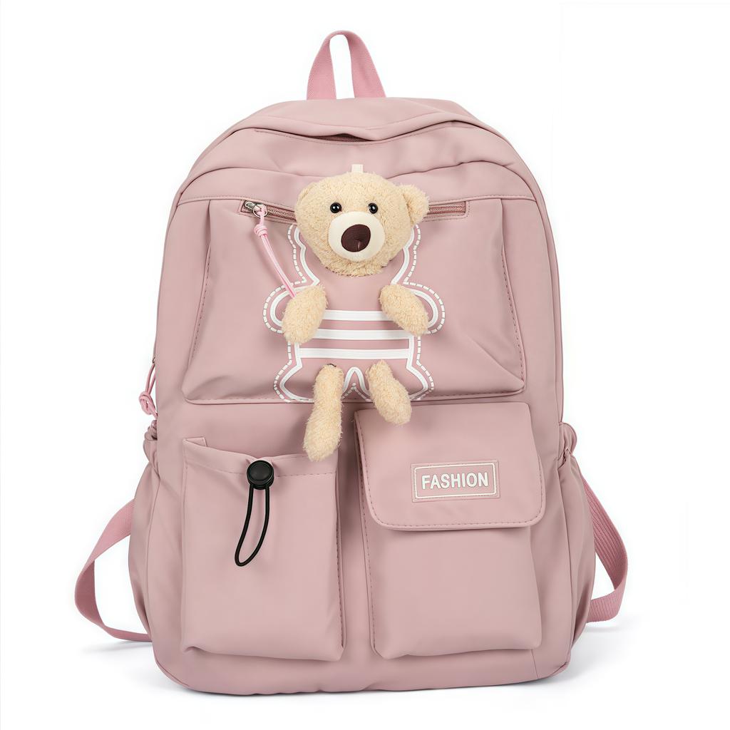 Student Backpack, Cute Little Bear Backpack, Large Capacity Junior High School Backpack, Durable Polyester Lining.zwq