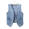 Plus Size Women Denim Waistcoat Vest Front Button Vintage V Neck Sleeveless Female Autumn Outerwear Cardigan Tops