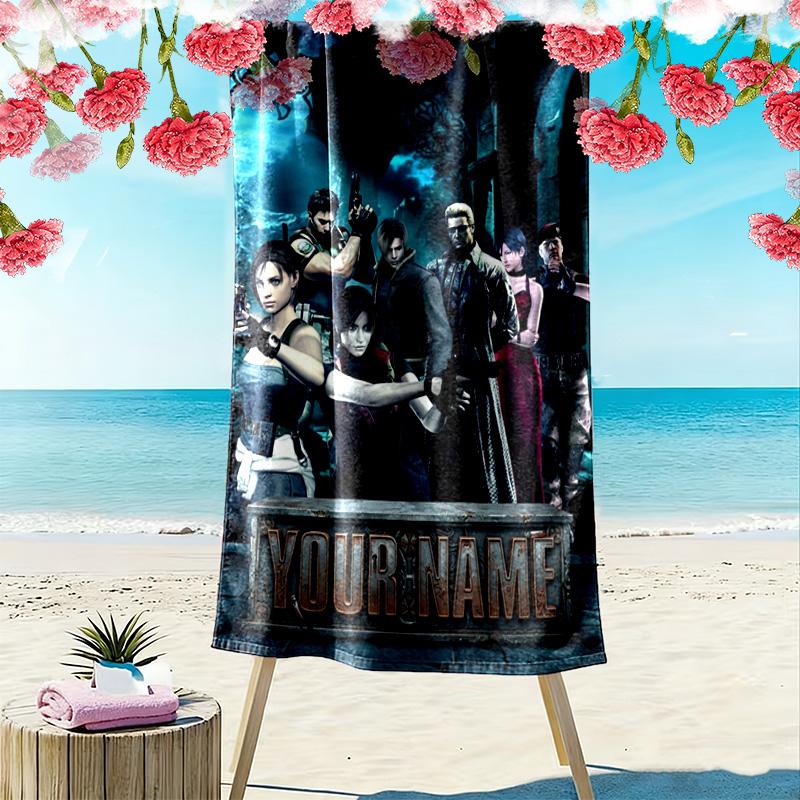 Name Custom Evil Zombie Game Print Beach Towel, Large Soft Quick Dry Towel for Beach Camping Swimming