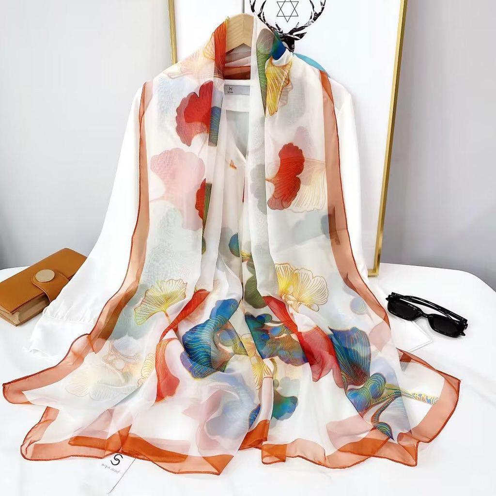 Ailishaqi Extra Large Ice Silk Floral Scarf - Lightweight Summer Sunscreen Shawl Long Beach Wrap