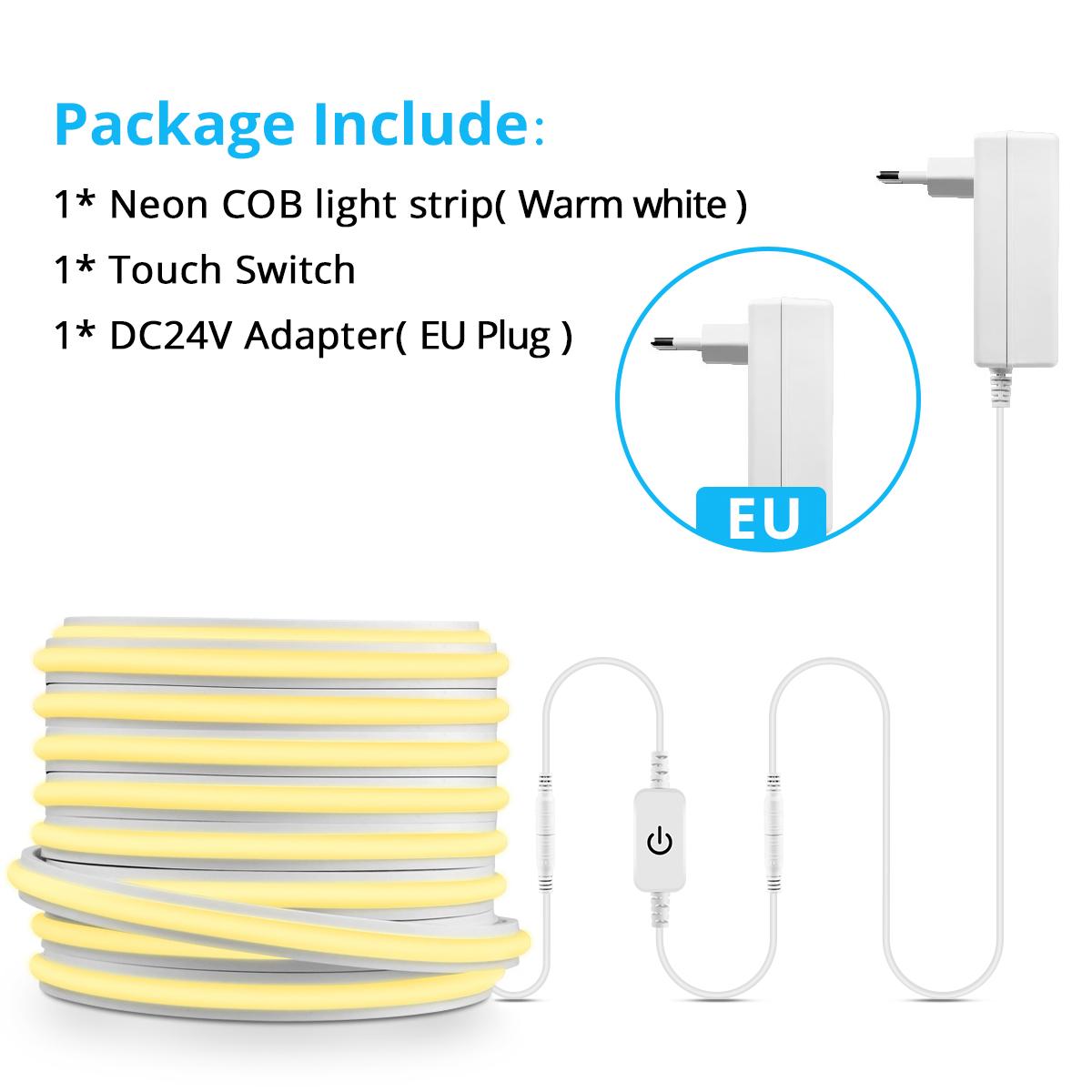 

Чистая силиконовая светодиодная неоновая лента 24 В самоклеящаяся светодиодная лента COB с сенсорным диммируемым выключателем для подсветки под шкафом 2m