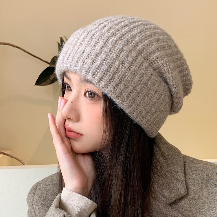 Wool Hat Women's Autumn and Winter Loose Warm Stacking Hat Knitted Ear Protection Hat