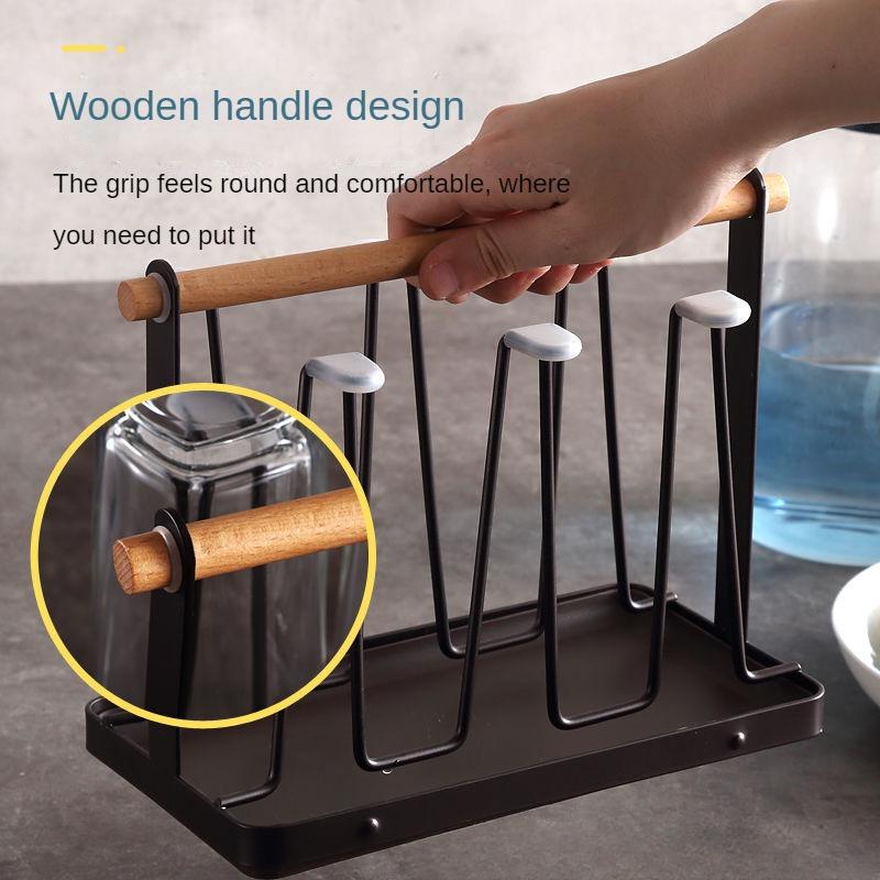 Iron Art Drain Cup Holder, Household Portable Water Cup Holder, Drain Holder with Tray, Living Room, Kitchen, Cup Storage