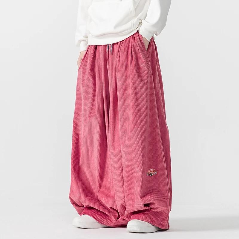 Autumn Winter Corduroy Wide Leg Pants Men Solid Color Loose Casual Pants Mens Couple Streetwear Hip Hop Trousers Plus Size 5XL
