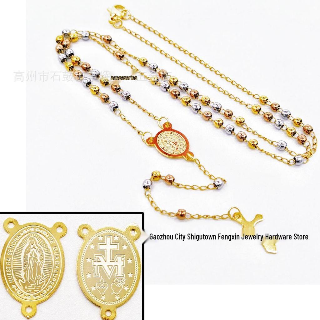 3M Goldene Rose Stahl Halskette: Elegantes dreifarbiges Design mit runden Perlen