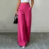 Women High Waist Wide Leg Pants Double Button Loose Fit Straight Leg Trousers Casual Style