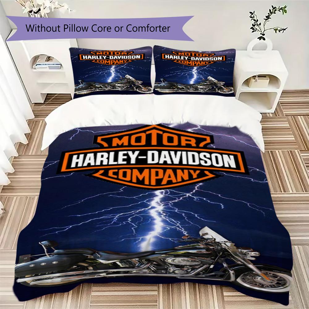 Classic Harleydavidson Motorcycle Style Threepiece Set 1 Duvet Cover 2 Pillowcase Without Core Without Core Bedding Set