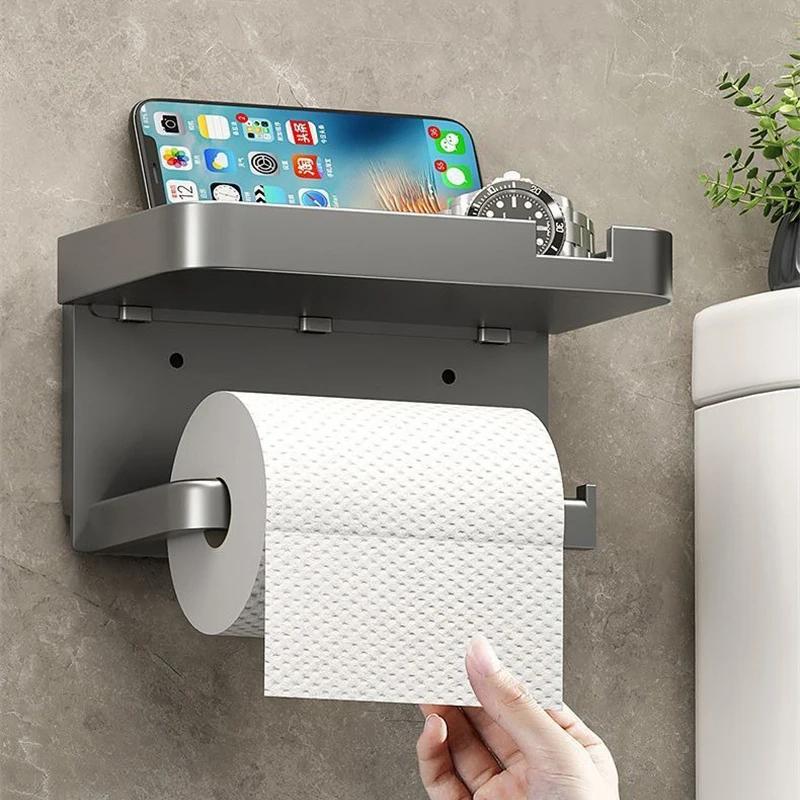 Toilet Paper Holder Plastic Storage Rack Wall Mounted Bathroom Kitchen Towel Placement Toilet Paper Roll Box Phone Storage Rack