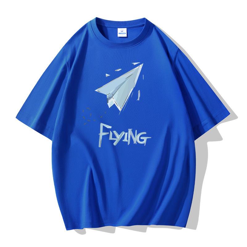 8 Colors Airplane Pattern Men's Short Sleeves Cotton T-shirt Large Size Loose Tee