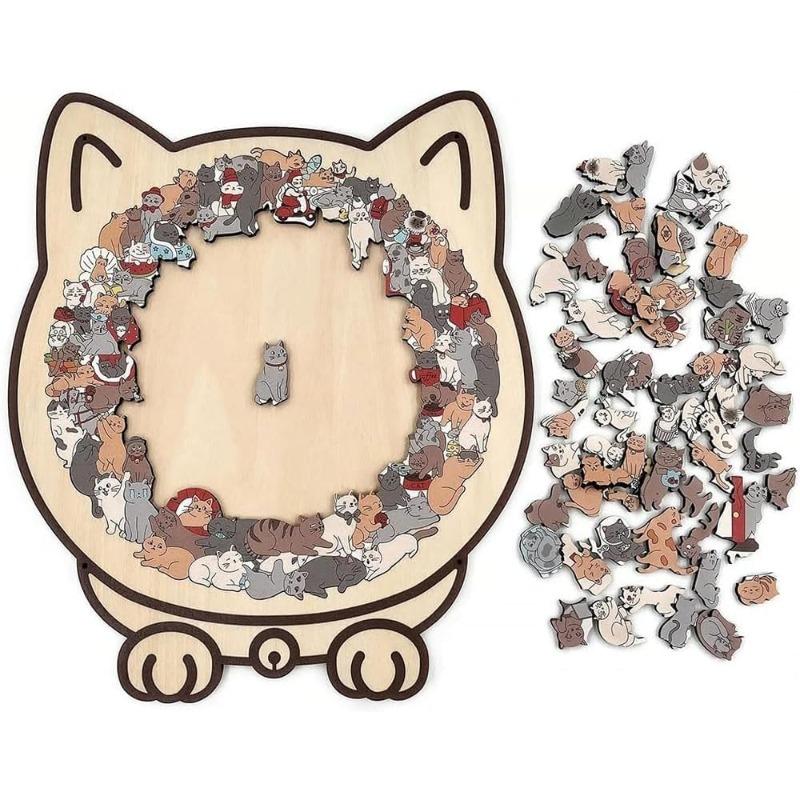 135-Piece Colored Cat Shaped Wooden Jigsaw Puzzle, Cats Shaped Wooden Puzzle, Unique Animal Shape Wood Puzzle, Creative Gifts for Cats Lovers