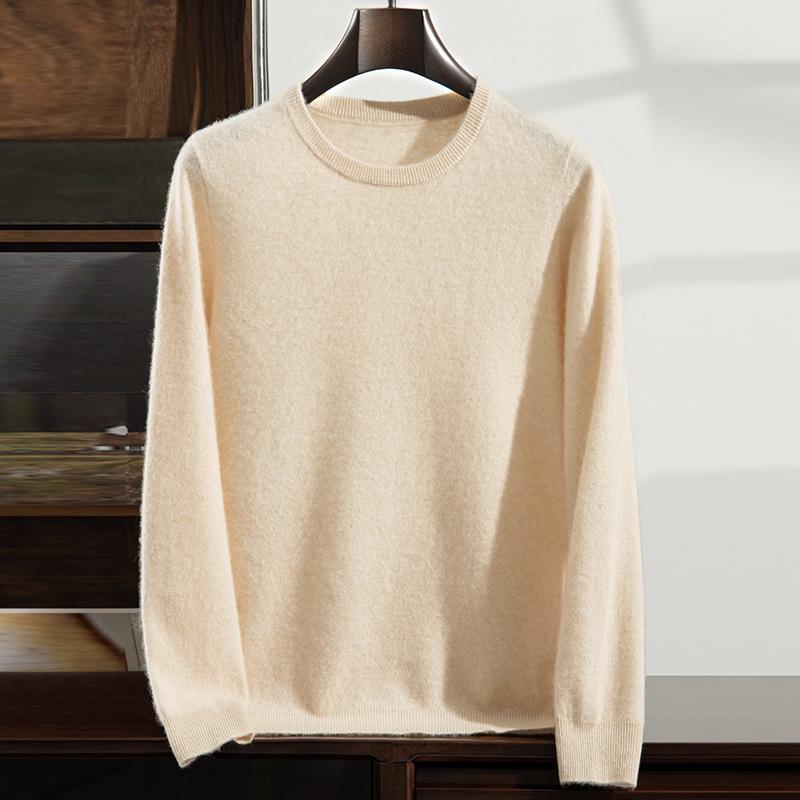 Men's Thick Warm Cashmere Sweater - Solid Color Round Neck Loose Fit