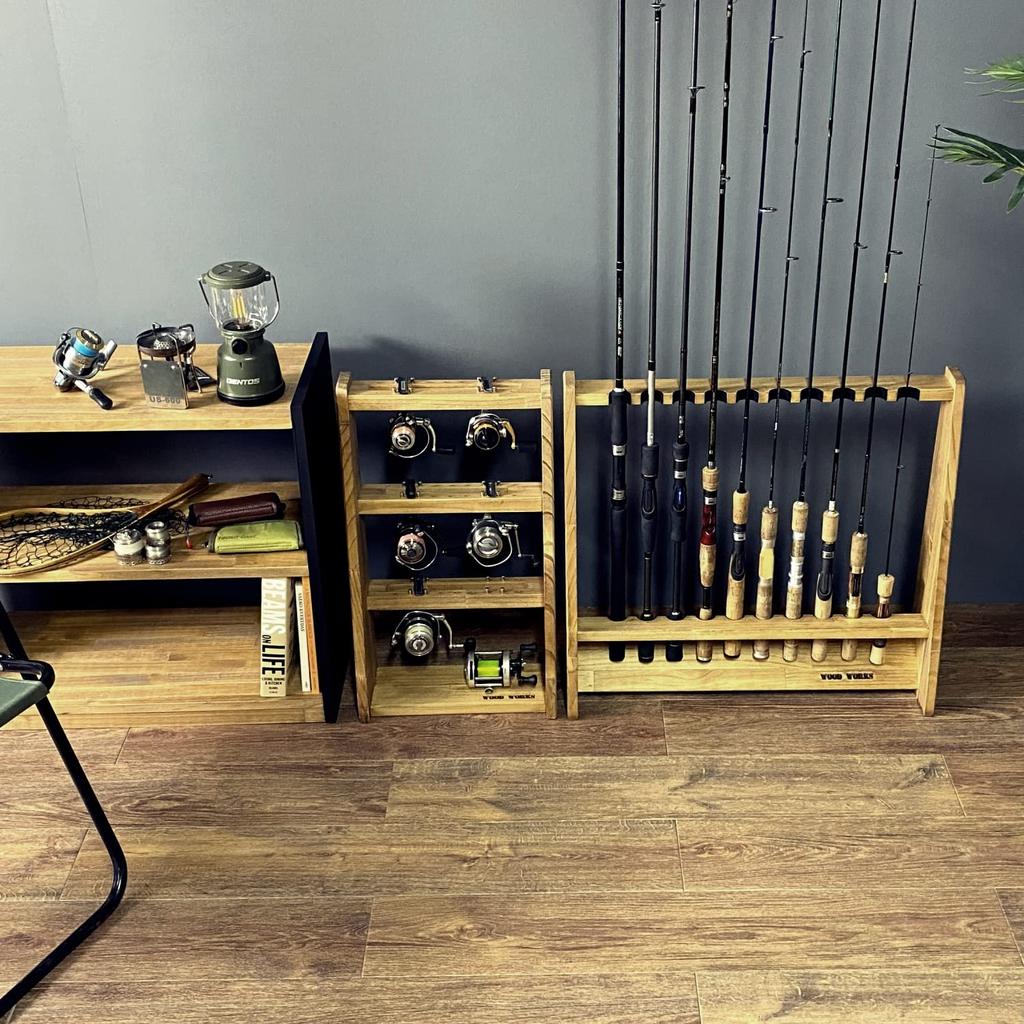 WOOD WORKS Made In Japan Rod Stand for 10 Rods On One Side [Body Brown] [Felt Black]